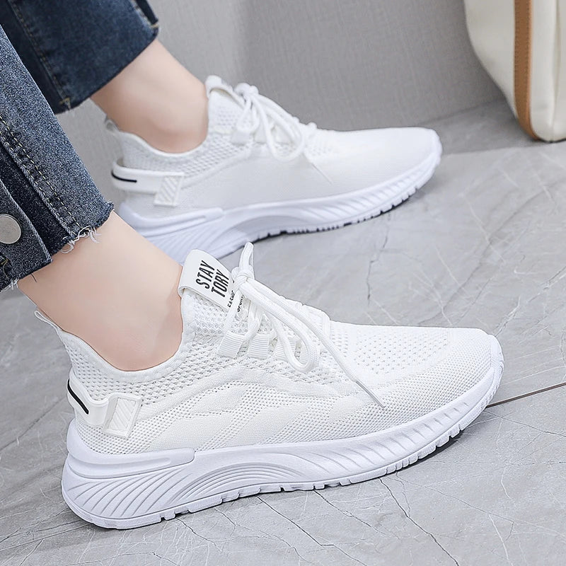 Xajzpa Autumn Women's Lace Up Flat Shoes Outdoor Fashion Black Lightweight Black Running Shoes Breathable Mesh Casual Sports Shoes
