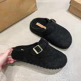 Xajzpa Women's Cotton Cloth Clogs Cork Footbed Leather Mules Slippers Comfortable Fashion Potato Shoes Arch Support Cotton Slippers
