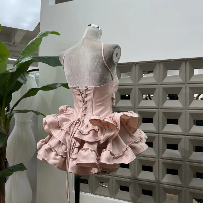 Xajzpa Fashion Solid Color Folds Dress Women's Strapless Fishbone Waist Retraction Dresses 2025 Summer New Tide