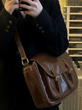 Xajzpa  Large Capacity Brown Messenger Bag Women Vintage Soft Chic Pu Leather Handbag Female Harajuku Casual Crossbody Bags New