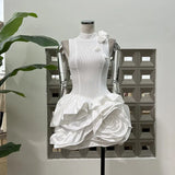 Xajzpa Fashion Women Short Dress Sleeveless Round Neck 3D Flowers Female Summer Evening Party Dresses New Tide