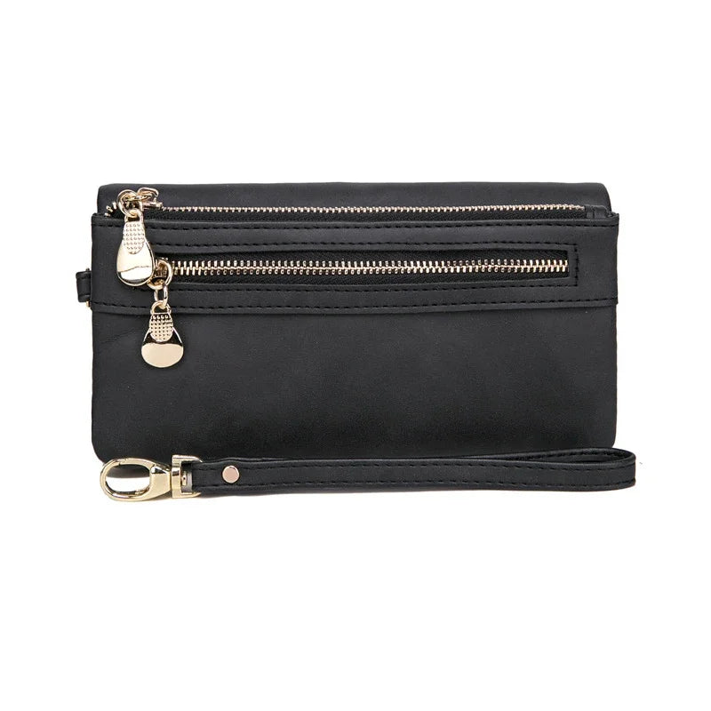 Xajzpa Large Capacity Women's Dull Polish Leather Wallet Double Zipper Clutch Wristlet Purse Phone Coin Card Holder Multi-pocket Wallet
