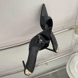 Xajzpa Summer Fashion Low Thin Heels Women Slippers Gladiator Sandals Cozy Patent Leather Pointed Toe Slip-On Slides Shoes Mules