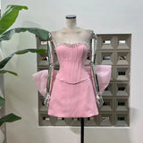 Xajzpa Fashion Women Dress Sleeveless Strapless Big Bow Female Summer Evening Party Short Dresses New Tide