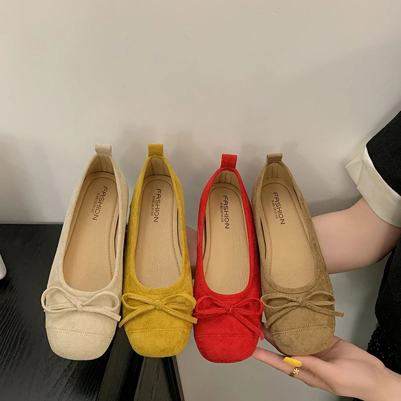 Xajzpa New Fashion Women's Flat Shoes Silver Bow Soft Bottom Non-slip Ballet Shoes High-end Luxury Elegant Lady Shoes Zapatos Mujer