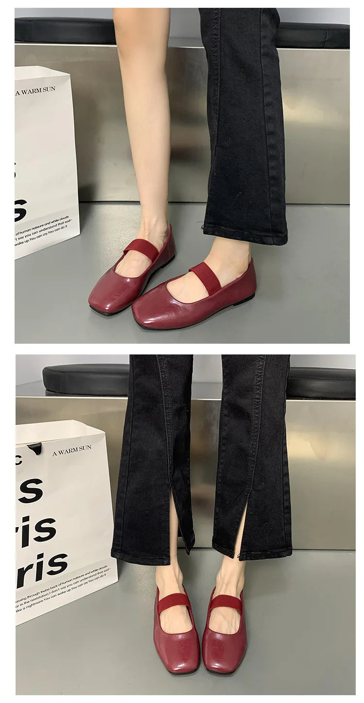 Xajzpa Square Toe Women Flats Shoes Mary Jane Shoes Fashion Shallow Elastic Band Spring Autumn Ladies Comfort Soft Sole Shoes