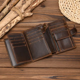 Xajzpa High Quality Genuine Leather Card Wallet Men Women RFID Genuine Leather Short Wallet Multi Cards Slots Button Man Purse