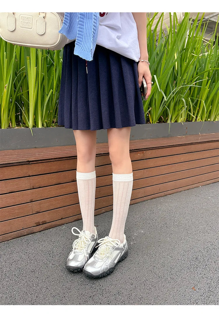 Xajzpa 2025 Summer New Color Breathable Soft Sole Comfortable Women Shoes Crescent Insole Height Lace Pearl Casual Sneakers