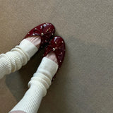 Xajzpa New Women Flat Shoes Autumn Round Toe Shallow Mouth Patent Leather Butterfly Knot Rivet Casual Shoes Soft Sole Single Shoes