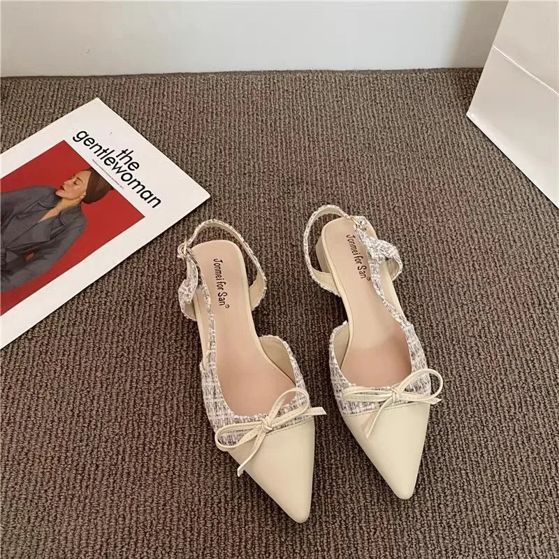 Xajzpa New Style Luxury Women's Closed Girls Bowknot Low High Fashion Stiletto Pointed Toe Buckle High Heels Party Prom Shoes