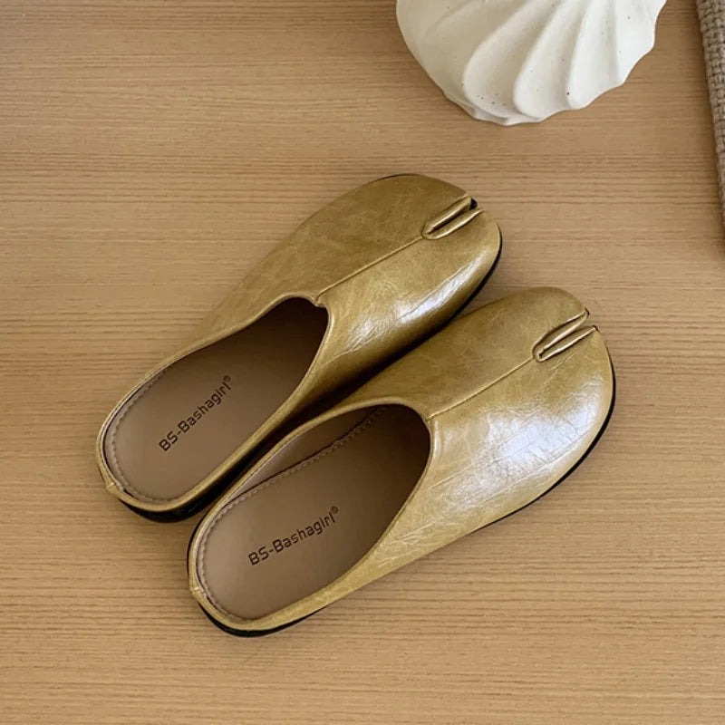 Xajzpa Women Split Toe Fur Slippers Tabi Ninja Slip On Flats Round Toe Shallow Lazy Boat Slingback Mules Shoes Soft Warm Loafe