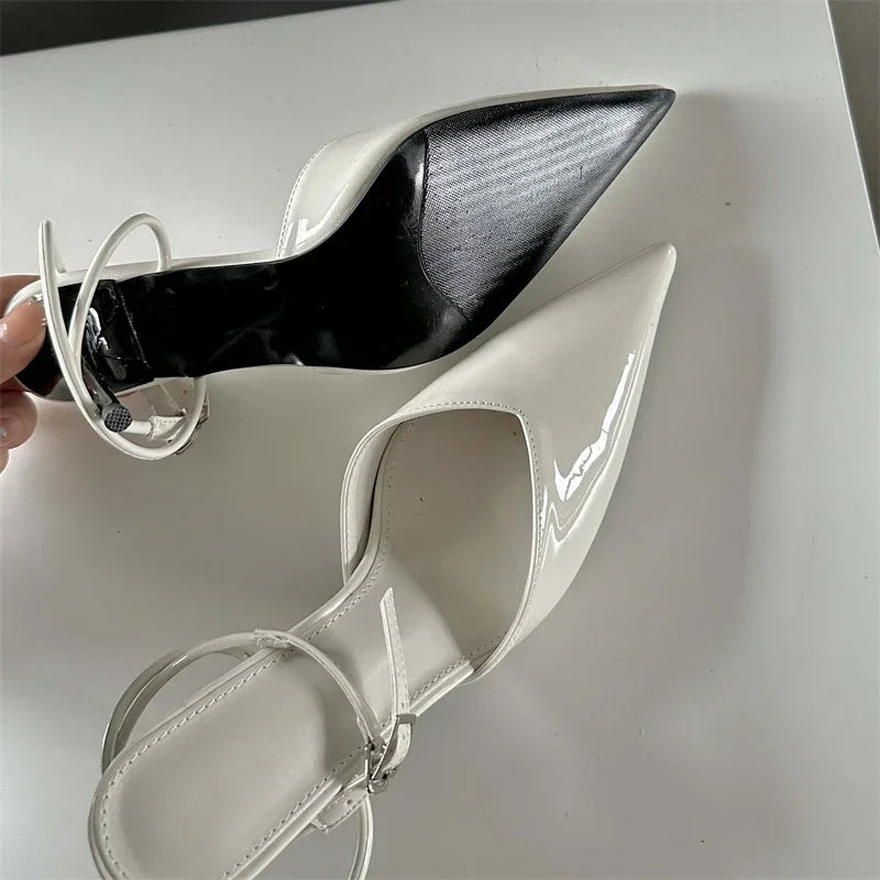 Xajzpa Spring Sexy Pointed Toe Ankle Buckle Strap Woman Pumps Sandals Elegant Thin Low Heels Slingbacks Female Mules Shoes