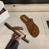 Xajzpa Summer New Brand Women Slippers Fashion Narrow Band Ladies Elegant Slides Flat Heel Outdoor Gladiator Shoes Beach Shoes