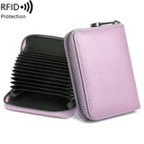 Xajzpa RFID Genuine Leather 14 Slot Credit Card Wallet with Zipper Suitable for Women or Men's Accordion Wallet