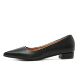 Xajzpa New Pointed Toe Shallow Mouth Square Heel Small Leather Shoes Women's Elegant Fashion High Heels Dress Shoes Zapatos Mujer