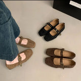 Xajzpa New Women's Shoes Suede Flats Loafers Women Marie Jane Shoes Square Toe Ballet Dance Shoes Fashion Luxury Dress Zapatos De Mujer