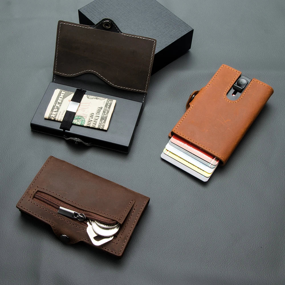 Xajzpa Men Wallets 100% Genuine Cow Leather Popup Short Card Holder Purse High Quality Brand Male Wallet Tarjeteros Para Hombre