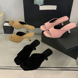 Xajzpa Summer Fashion Square Toe Women Slippers Fashion Thin Low Heels Slide Shoes Elegant Party Dress Zapatos De Mujer
