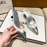 Xajzpa New Style Women Slippers Pointed Toe Sexy Fashion Shoes Elegant Summer Heeled Shoes Woman Designer Luxury Pumps Dress Shoes