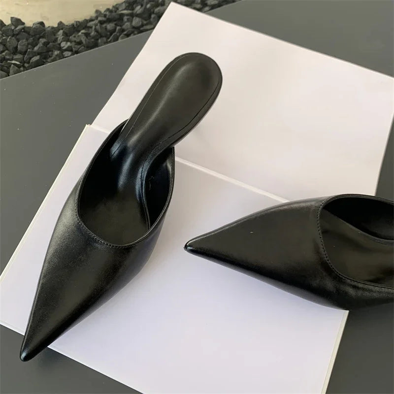 Xajzpa Spring New Brand Women Slipper Pointed Toe Slip On Ladies Mules Thin Low Heel Outdoor Dress Sandal Shoes