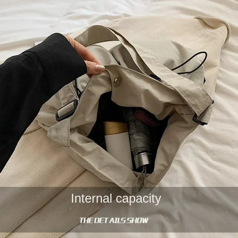 Xajzpa New Lightweight Nylon Drawstring ToteBag Literary Leisure Wrinkle Crossbody Bag Lazy Large Capacity Student Underarm Wrinkle Bag