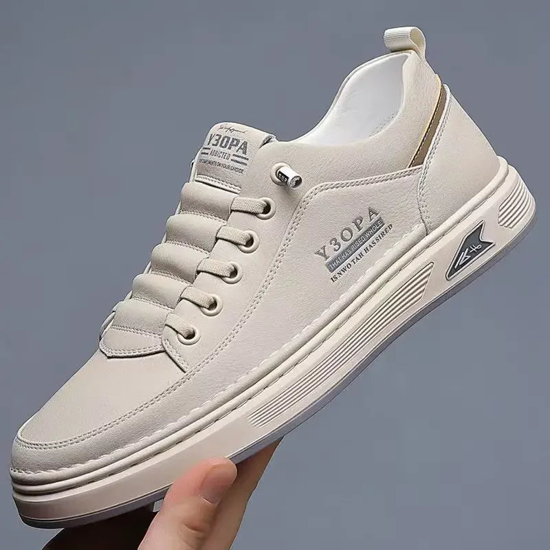 Xajzpa Leather Casual Shoes for Men Breathable White Sneakers Fashion Driving Walking Tennis Shoes for Male Italian Office Flats Shoes