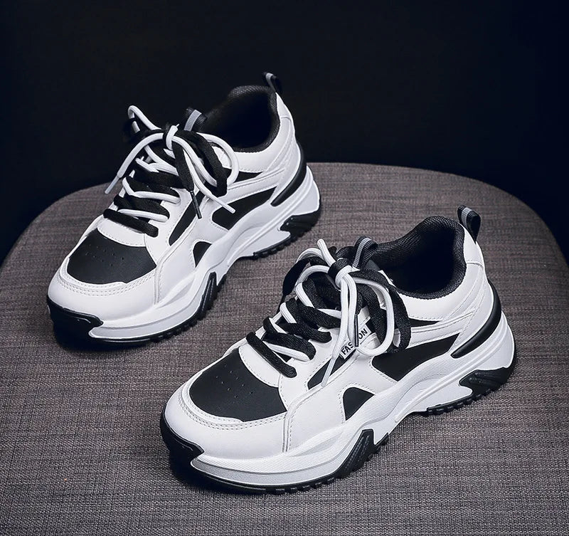 Xajzpa Women's Spring New Breathable Student Casual Shoes Thick Bottom Increased Height Simple Comfortable Versatile Sports Shoes