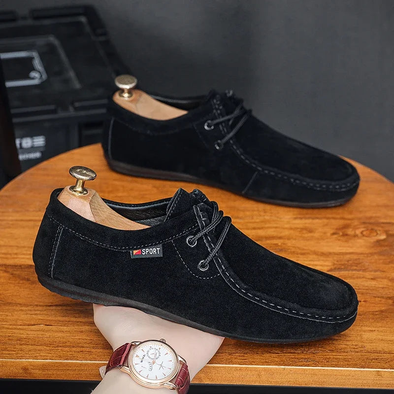 Xajzpa Men's Loafers, Lace Up Suede Work Shoes, 2025 New Formal Shoes, Outdoor Casual Walking Foot Covers Suitable for Lazy People