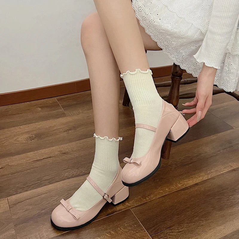 Xajzpa New Mary Jane Shoes Women's Elegant Low Heel Shoes Fashion Casual Buckle Single Shoes Ladies College Style Footwear Single Pumps