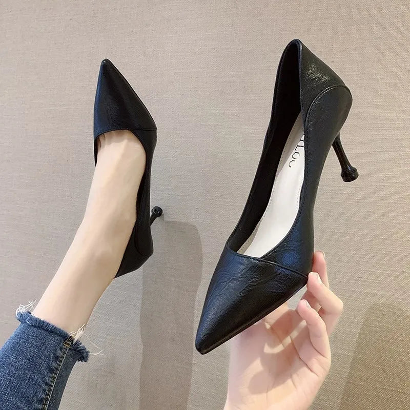 Xajzpa Gold  Heels Women's Shoes with Spikes 2025 Sandals Ladies Slip On Work Dress Professional Shallow Mouth Brief Pumps Lace-Up Poin