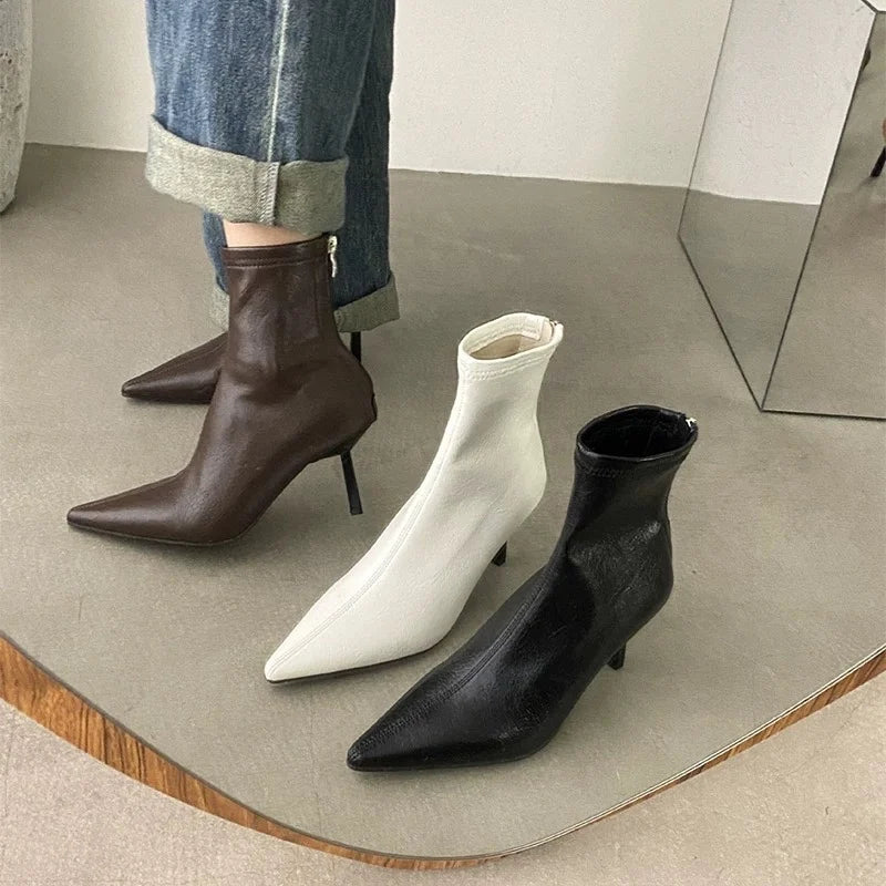 Xajzpa New Style Luxury Women's Fashion Pointed Toe Ankle Boots Women Wedding Party Shoes Winter Autumn Slim Short Ladies Boots