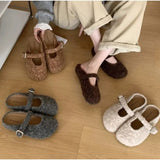 Xajzpa Big Size 43 Women Lambswool Slippers Winter Sheep Fur Shoes Ladies Flat Cotton Slides Home Pantuflas Daily Slip On Furry Mules