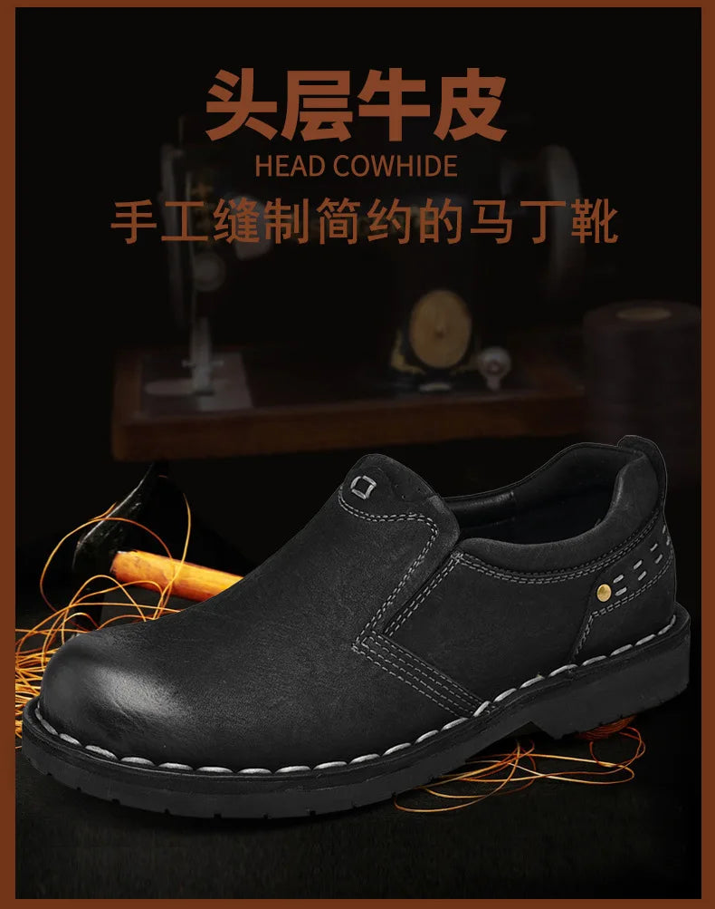Xajzpa Men Genuine Leather Vintage Loafers Casual Shoes Mens Breathable Driving Flats Fashion Sewing Men Leisure Shoes Sneakers