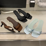 Xajzpa Summer Fashion Open Toe Women Slipper Slip On Elegant Thin Low Heel Silk Dress Ladies Slides Shoes Zapatillas De Mujer