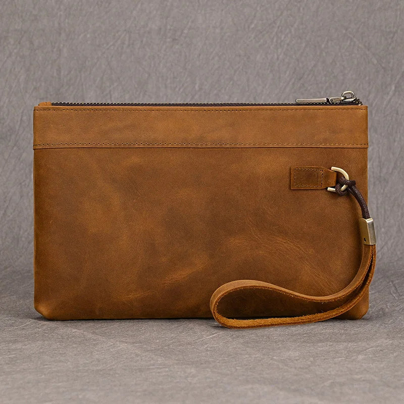 Xajzpa Genuine Leather Men's Clutch Wallet Male Zipper Business Daily Hand Bag Large Capacity Purse For Man Phone Pouth Belt Bag
