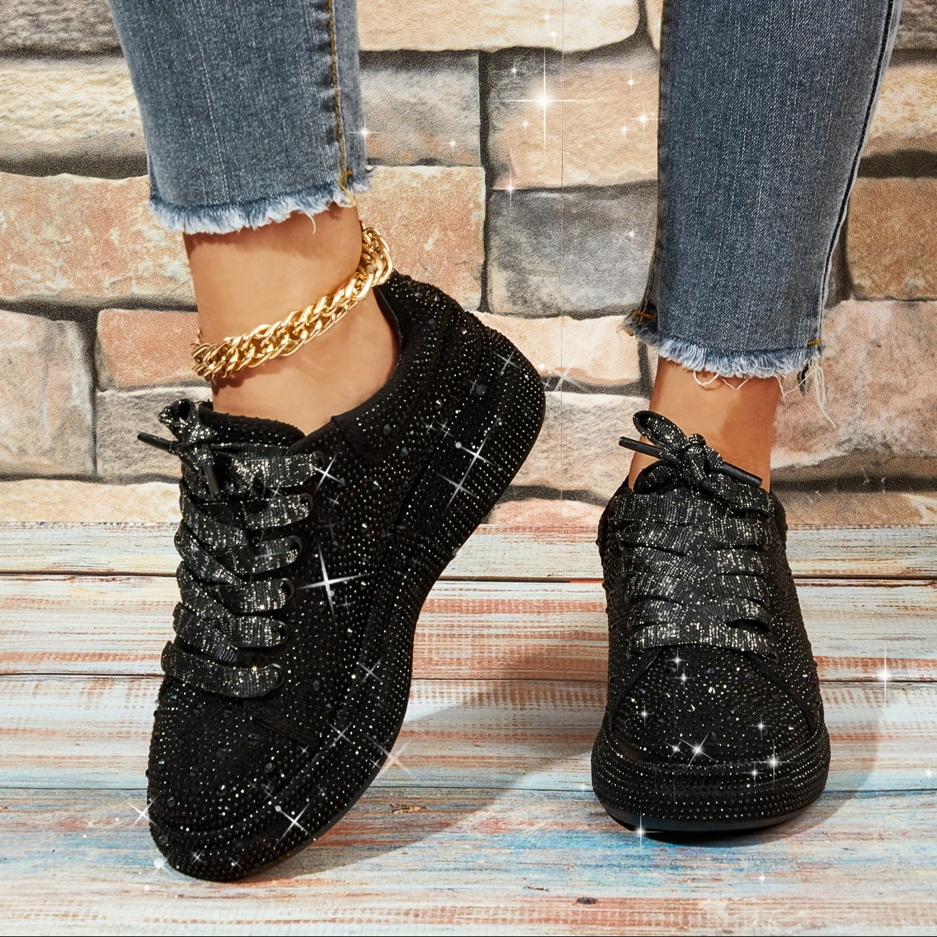 Xajzpa Sparkly Rhinestone BlingBling Party Sneakers - Women's Sporty Fashion Casual Prom Shoes
