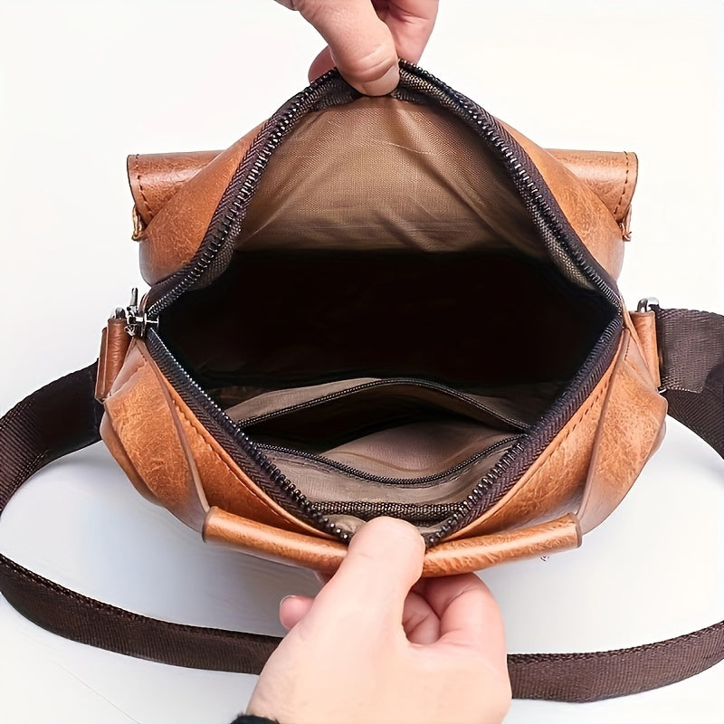 1pc Large Capacity Multi-compartment Portable Shoulder Messenger Bag, Lightweight New Fashion Men's Card Bag Travel Shoulder Bag with Zip & Lock Edge Random