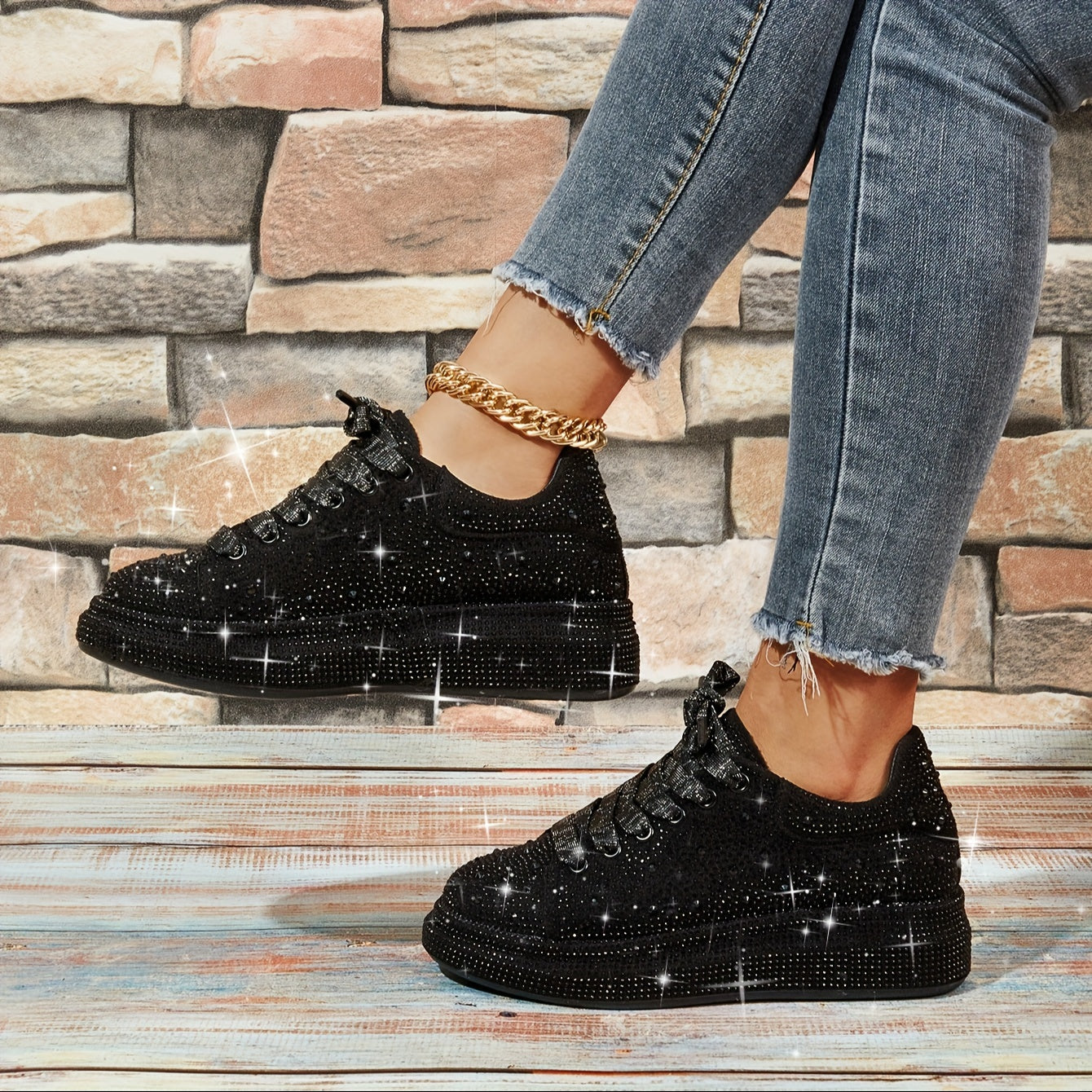 Xajzpa Sparkly Rhinestone BlingBling Party Sneakers - Women's Sporty Fashion Casual Prom Shoes