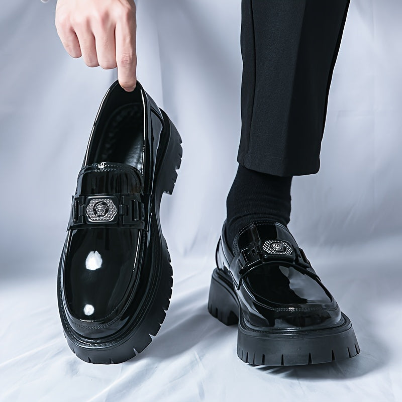 Xajzpa Men'S Black Soft Patent Platform Chunky Heel Loafers Fashion Tassel Business Casual Formal Work Shoes Non-Slip Lug Sole Slip-On Penny Loafers