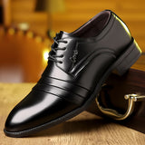 PLUS SIZE Mens Fashion-Forward Dress Shoes - Stylish Solid PU Leather, Durable Lace-up Design for Comfortable All-Day Wear, Perfect for Business & Office - Premium Synthetic Leather Upper