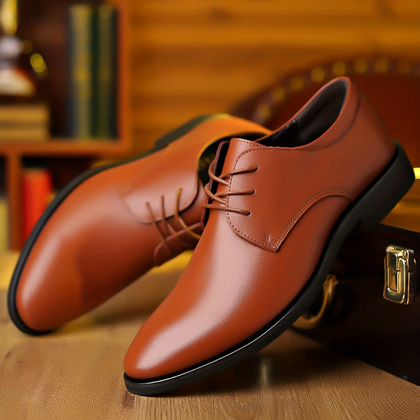 Men's Round Toe Lace-Up Dress Shoes, Non-Slip Formal Shoes For Wedding Party Business