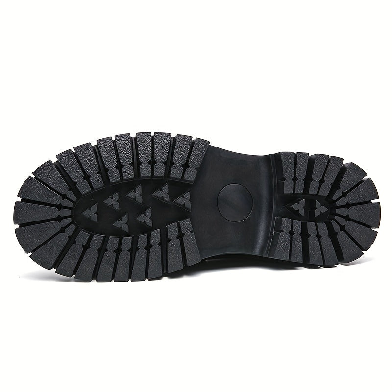 Xajzpa Men'S Black Soft Patent Platform Chunky Heel Loafers Fashion Tassel Business Casual Formal Work Shoes Non-Slip Lug Sole Slip-On Penny Loafers