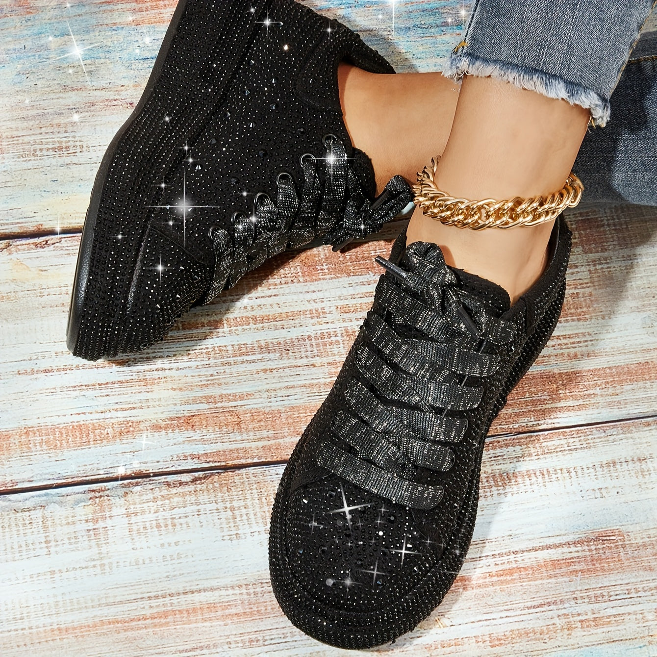 Xajzpa Sparkly Rhinestone BlingBling Party Sneakers - Women's Sporty Fashion Casual Prom Shoes
