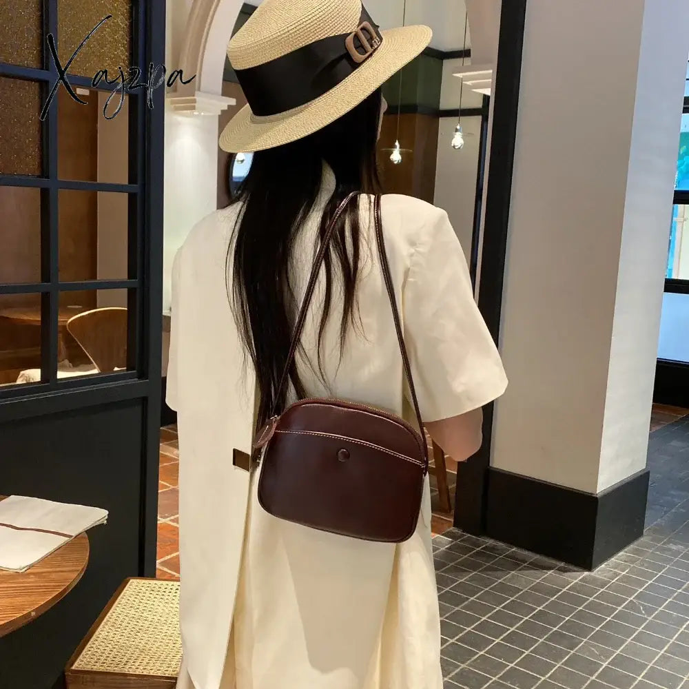 Fashion Simple Genuine Leather Crossbody Bag Top Layer Cowhide Zipper Women Small Square Daily