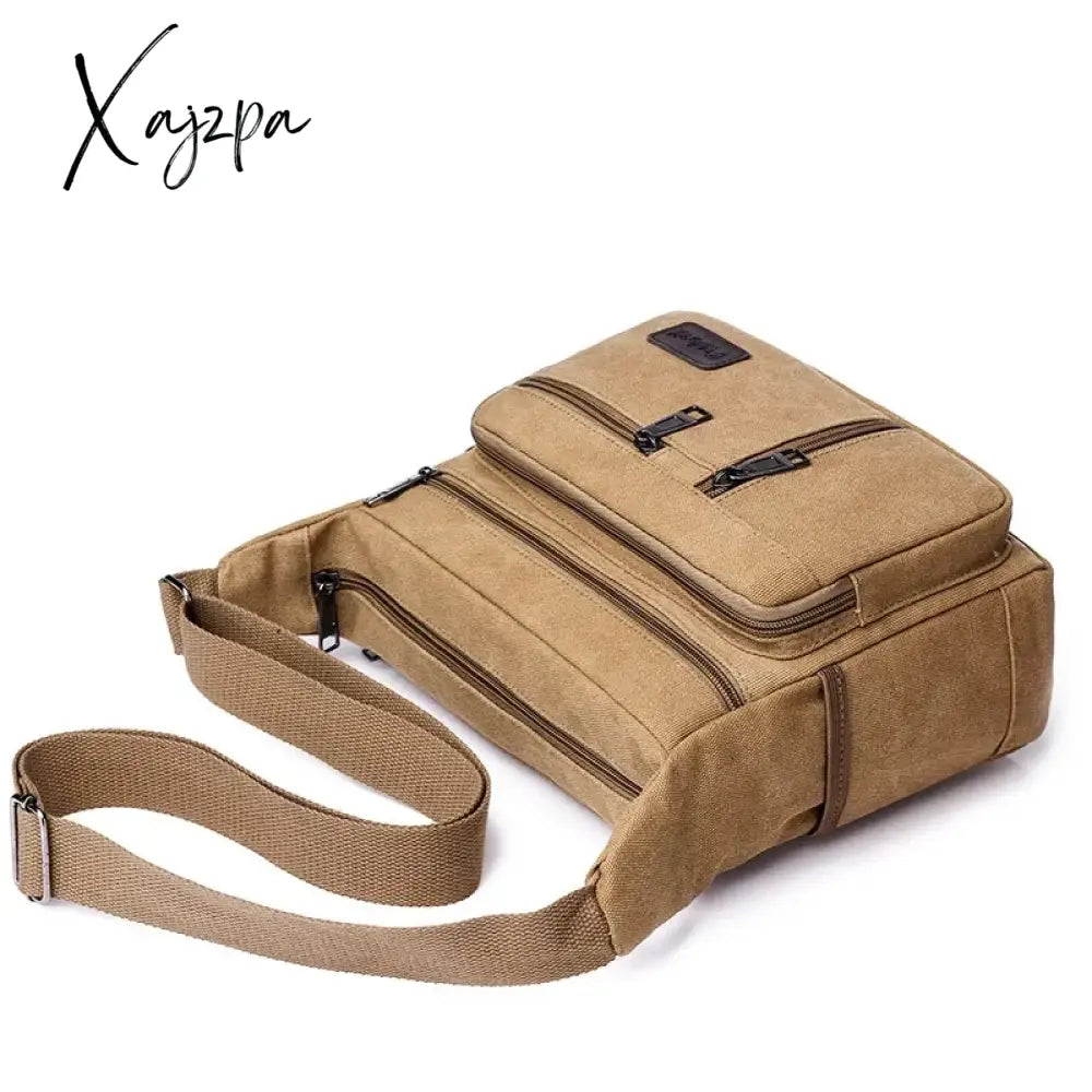Horizontal Men’s Canvas Shoulder Messenger Bag To Do Business Collection Wallet Travel Mobile Phone