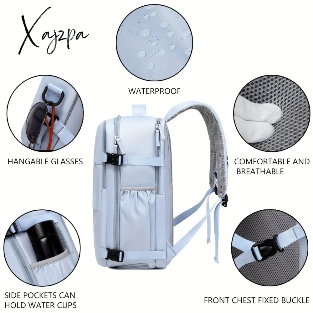 Large Capacity Travel Backpack With Shoe Compartment Dacron Lightweight Laptop Daypack Charging