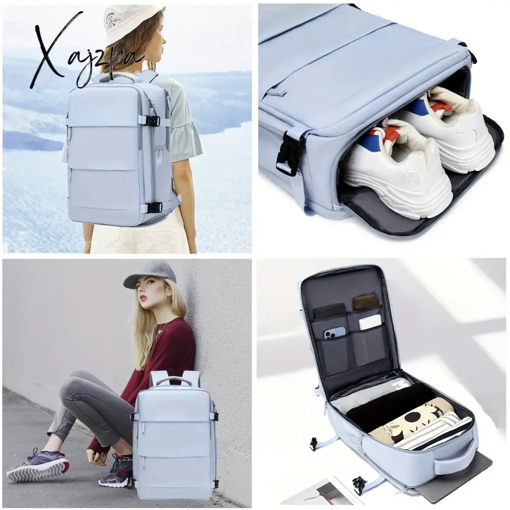 Large Capacity Travel Backpack With Shoe Compartment Dacron Lightweight Laptop Daypack Charging