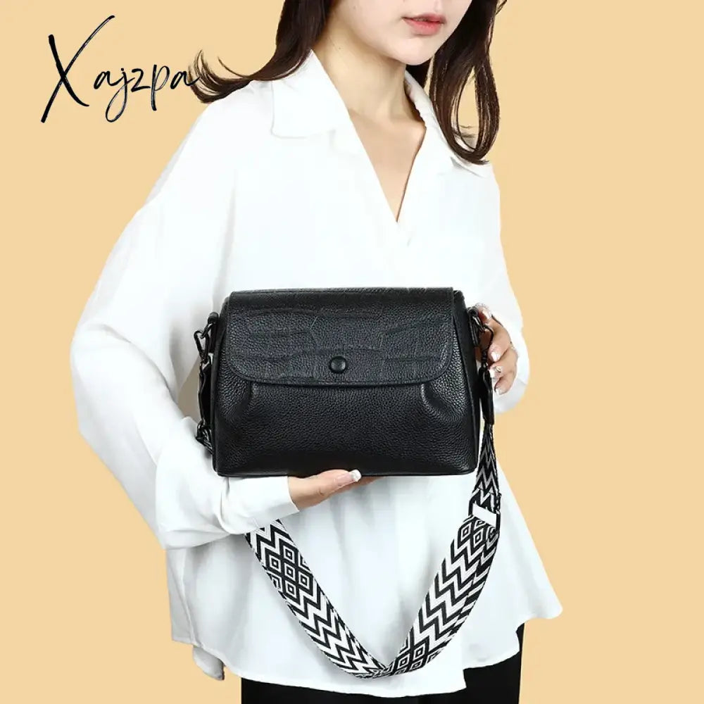 Luxury Wide Shoulder Strap Handbags Women Bags Designer 100% Genuine Leather Cowhide Stylish