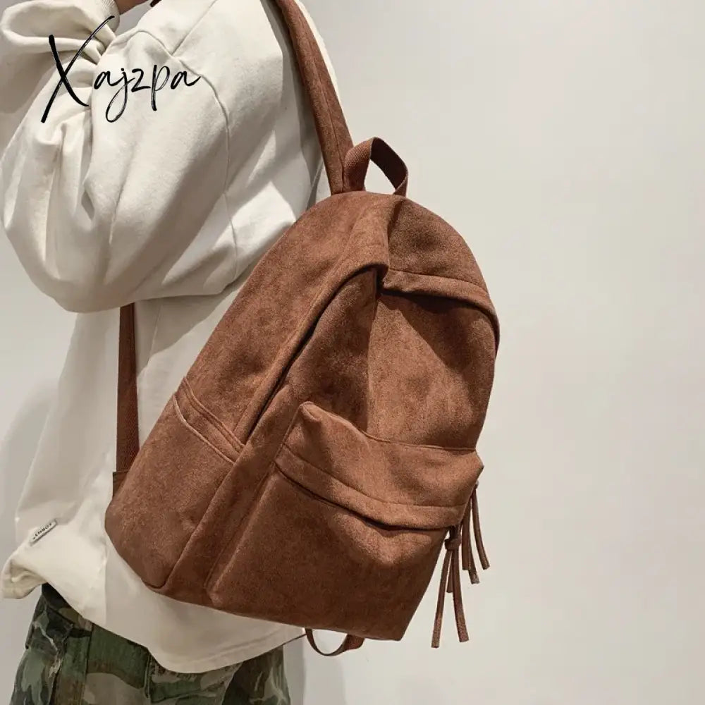 Men and Women Suede Solid Backpack Fashion College Couple Leisure Bagpack Winter School Bag Cute Girls Bookbag Boy Cool Knapsack