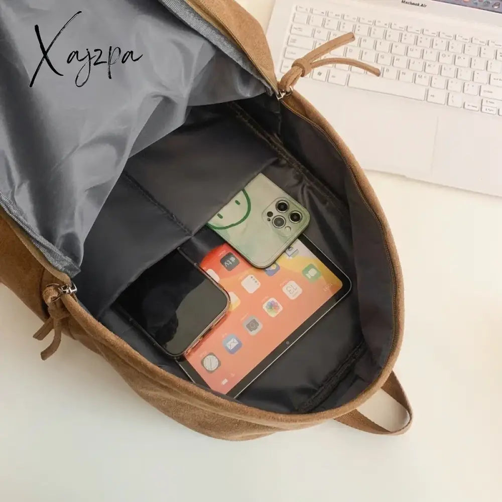 Men And Women Suede Solid Backpack Fashion College Couple Leisure Bagpack Winter School Bag Cute